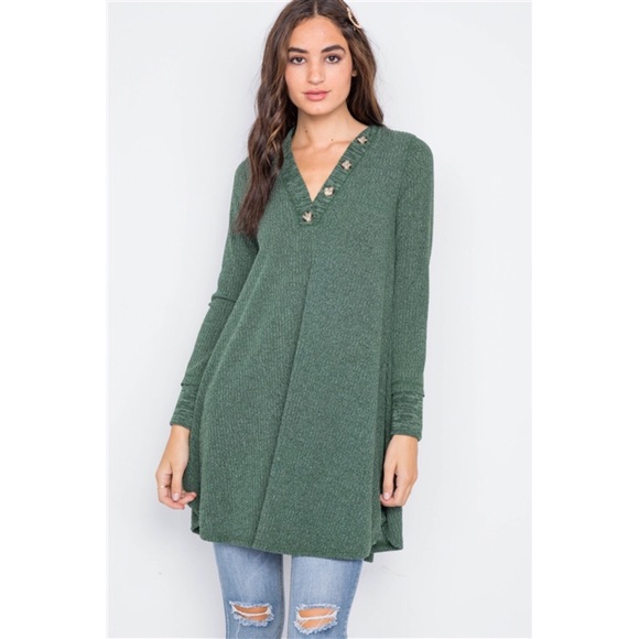 HUNTER GREEN KNIT LONG SLEEVE SWEATER DRESS - Picture 2 of 6